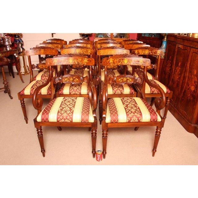 1990s Burr Walnut Marquetry Dining Table and Chairs, 1990s, Set of 19 For Sale - Image 5 of 18