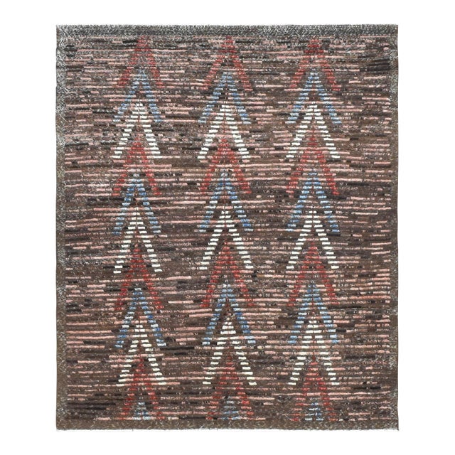 Blue & Brown Modern Wool Rug For Sale