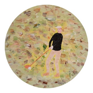 Man Playing Golf (Oil Painting on Canvas) For Sale