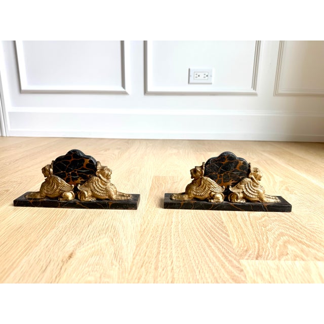 Early 20th Century Exceptional Pair of French Art Deco Griffin Bookends on Portoro Marble, Early 20th Century For Sale - Image 5 of 5