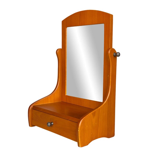 Vintage Farmhouse Maple Dresser Vanity Cheval Mirror W/ Drawer by