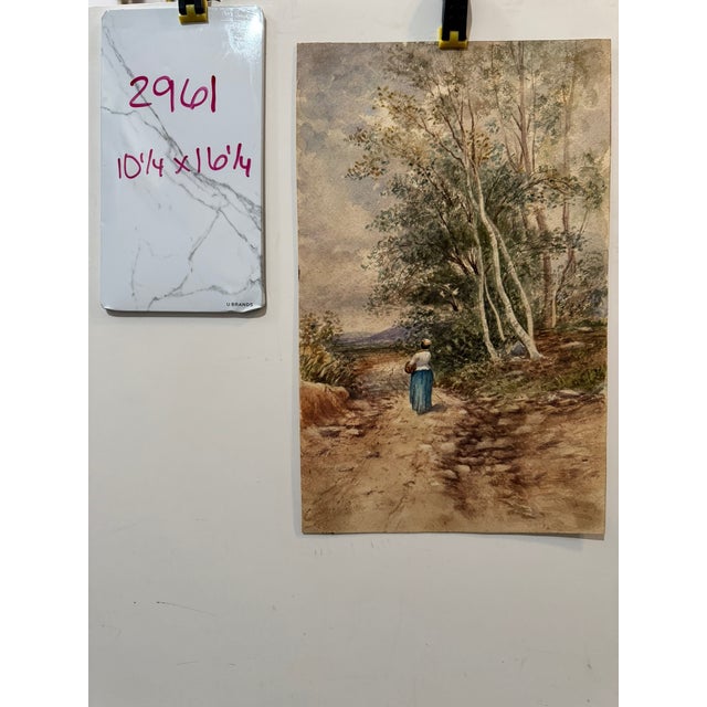 Paint Early 20th Century Attributed to Frank Henry Mason British Figurative Woodland Landscape Watercolor For Sale - Image 7 of 7