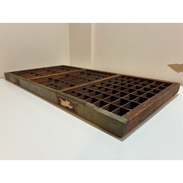 Farmhouse Large Antique Wooden Printer’s Type Case – Letterpress Drawer Wall Display Shelf c.1900 For Sale - Image 3 of 12