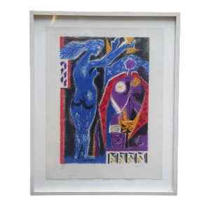 1960s Andre Masson La Couronmeny Au Nu Bleu Print, Framed