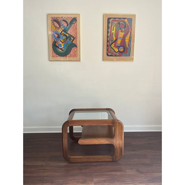 1970s Postmodern Walnut Waterfall Coffee Table Attributed to Lou Hodges for Mersman For Sale - Image 9 of 10