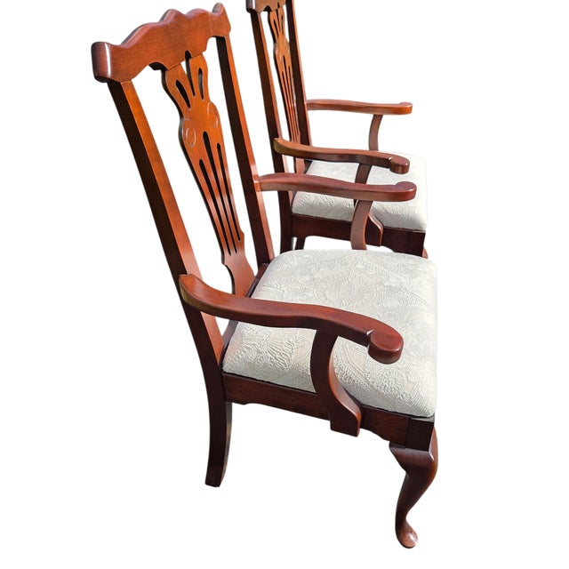 1990s 2 Pennsylvania House Cherry Dining Room Armchairs Chippendale Sheild Back For Sale - Image 5 of 14