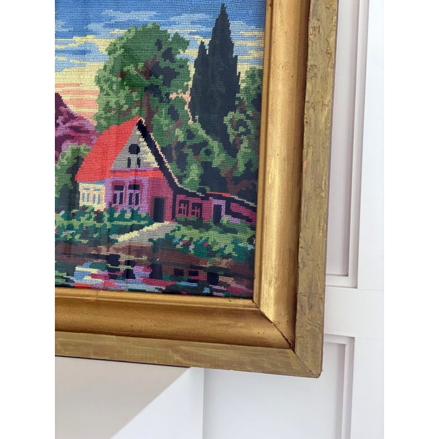 1960s Vintage 1960s Gilt-Framed Needlepoint Landscape Artwork - a Pair For Sale - Image 5 of 11