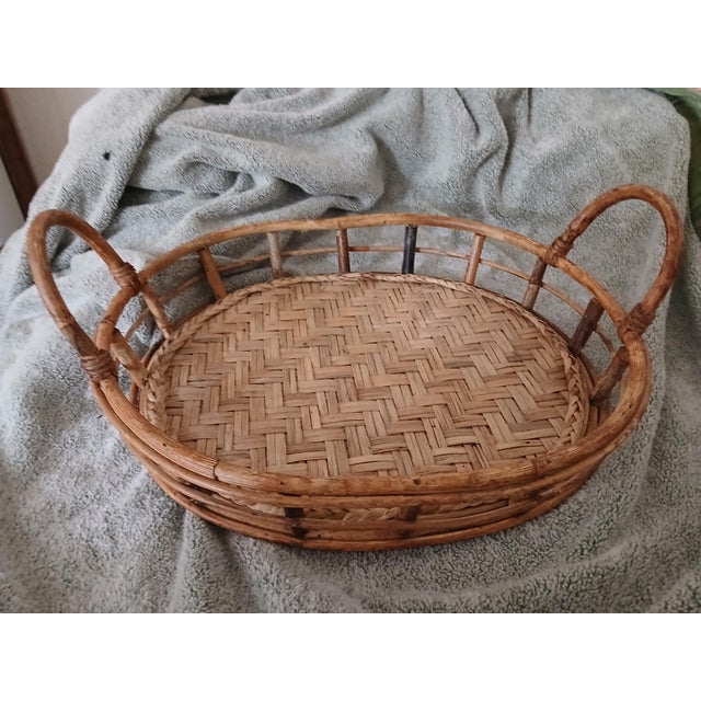 Traditional Vintage Rattan and Split Reed Tray For Sale - Image 3 of 8