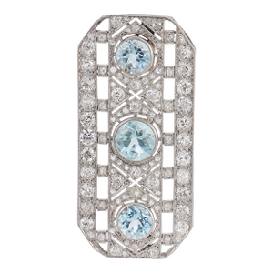 1920s French Art Deco 6.00 Carat Aquamarine Diamond Platinum Brooch