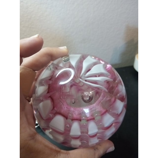 Glass 1980s Gorgeous Signed Adam Jablonski Poland Pink Swirl Large Paperweight For Sale - Image 7 of 7