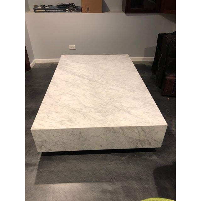 Contemporary Restoration Hardware Medium Rectangle White Marble Plinth Coffee Table Chairish