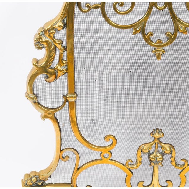 Antique French Louis Revival Brass Mesh Dolphin Fire Screen, 19th Century For Sale - Image 5 of 10