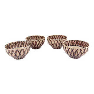 Set of 4 Bat Trang Vietnamese Ceramic Multipurpose Bowls Hand Painted in Botanical Motifs For Sale