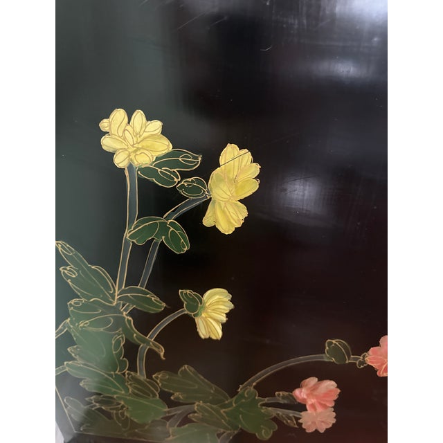 Wood Authentic Vintage Shanghai Mid Century Chinese Black Laquer Mother of Pearl Sideboard For Sale - Image 7 of 15