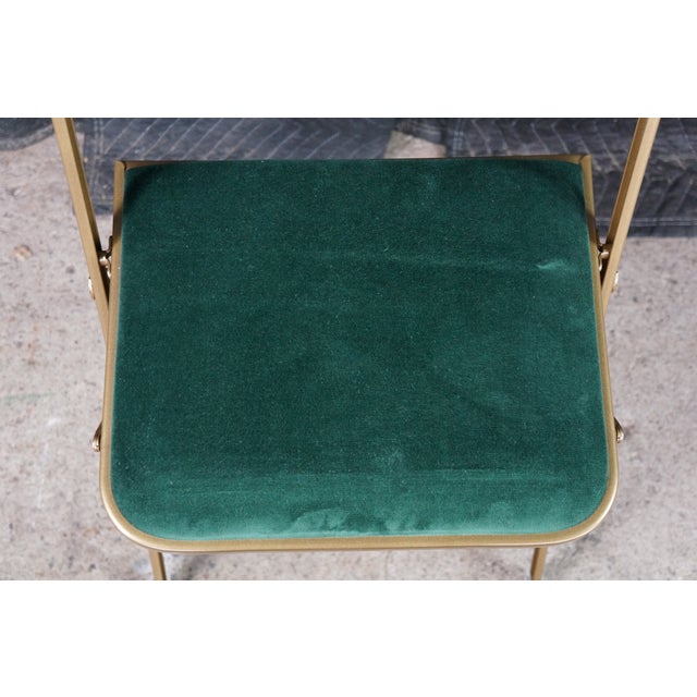 Mid 20th Century A. Fritz + Co Mid Century Gold Frame & Green Velvet Metal Folding Chairs Modern For Sale - Image 4 of 16