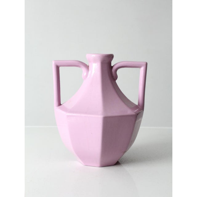 Mid 20th Century Vintage Lavender Postmodern Double Handle Ceramic Vase For Sale - Image 5 of 14