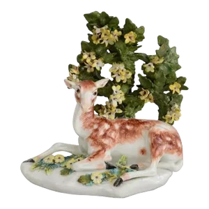Antique 18th Century English Chelsea Gold Anchor Porcelain Figure of a Seated Deer Doe at Lodge