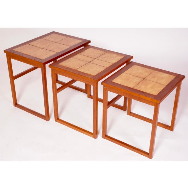 Mid 20th Century Mid Century Modern Danish Nesting Table With Tile Tops by Brdr. Furbo For Sale - Image 5 of 12