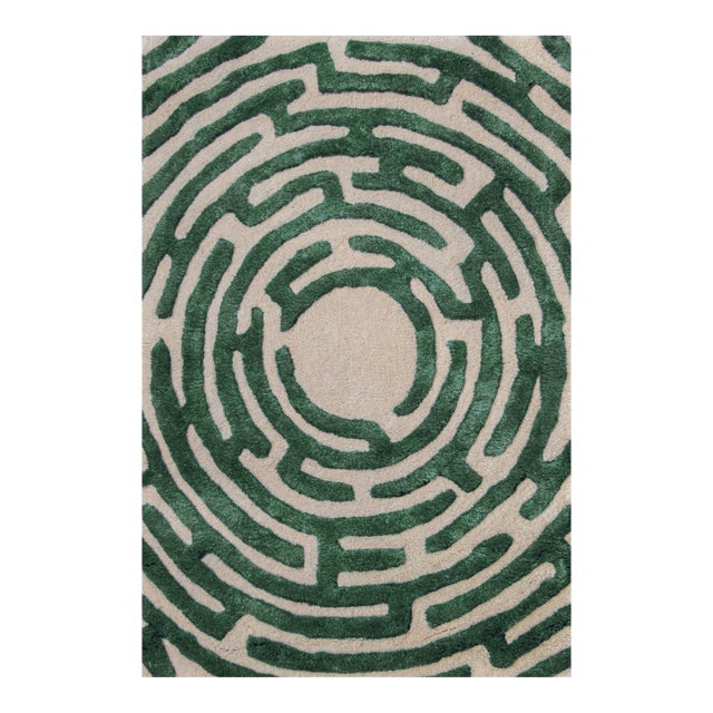 Amiens Hand-Tufted Maze Rug, Boxwood Green, 4x6 For Sale