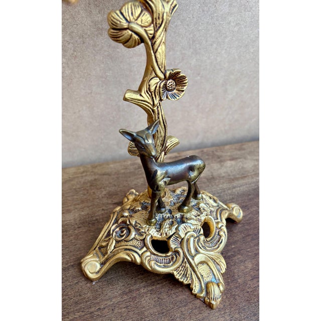 Early 20th Century Carriage Clock With Deer And Candlesticks In Gilt Bronze For Sale - Image 10 of 13