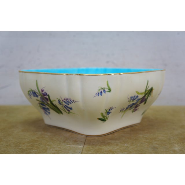 Antique Minton England Turquoise Floral Bluebell Serving Bowl For Sale - Image 10 of 15