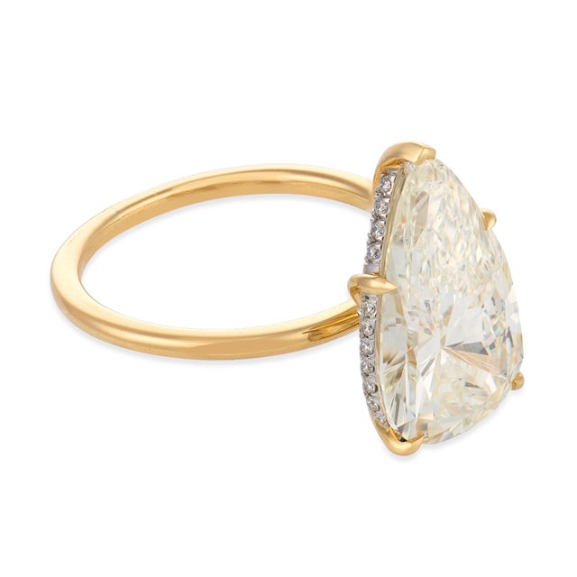 Mid 20th Century Mid 20th Century Gia 5.19 Carat Pear Shape Diamond 18k Yellow Gold Engagement Ring, Size 7 For Sale - Image 5 of 5