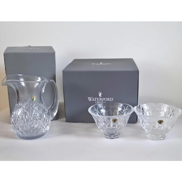 Vintage Waterford Crystal Set With Original Boxes & Labels - O'Mara 10" Bowl, Waterville Pitcher & Footed Bowls For Sale - Image 10 of 15