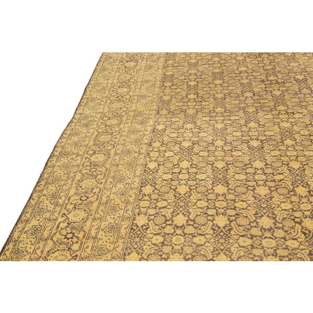 Antique Persian Tabriz Handmade Allover Motif Tan Oversize Wool Rug For Sale - Image 9 of 11