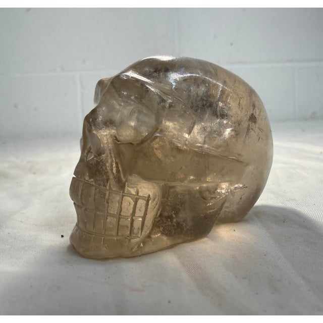 1940s Hand Carved Rock Crystal Hard Stone Skeleton Skull Sculpture Statue For Sale - Image 4 of 12