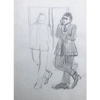 1980s John Reilly Drawing of a Man on the Telephone For Sale