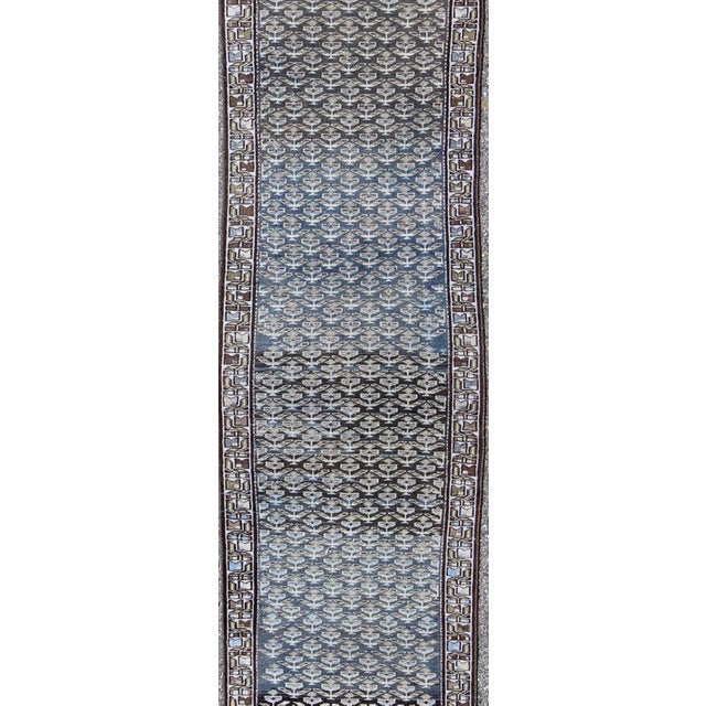 Textile Antique Persian Runner With in Steel Blue, Gray and Brown 2'5 X 12' For Sale - Image 7 of 8