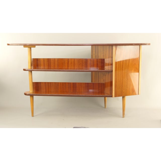 Brown Freestanding Triangular Desk with Drawers and Shelves, 1960s For Sale - Image 8 of 15