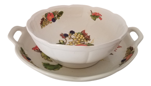 Vintage Ceramica Due Torri Italian Hand Painted Extra Large Pasta Bowl W/ Two Handled Platter - 2 Pieces
