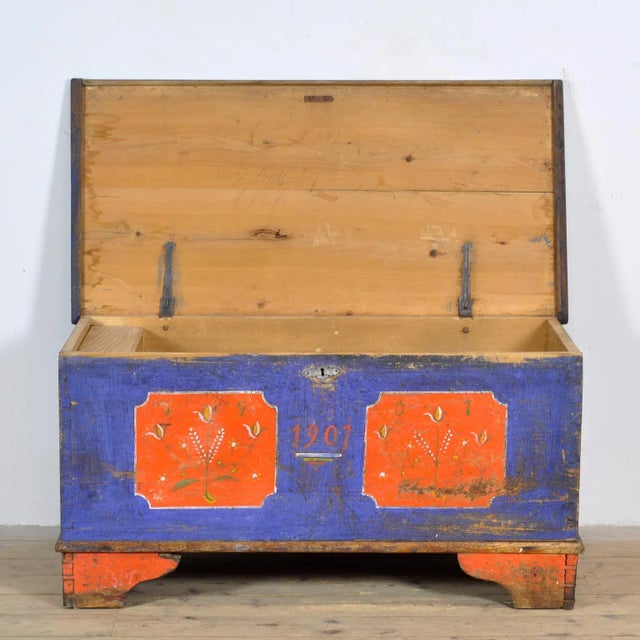 Folk Art Wedding Chest, 1901 For Sale - Image 4 of 13