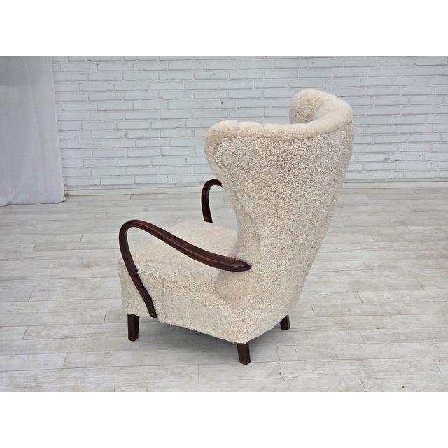 Ivory Danish High-Back Lounge Chair in Sheepskin, 1960s For Sale - Image 8 of 18