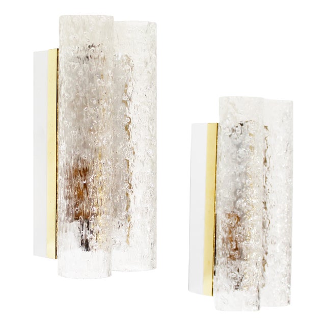 Wall Lamps in Brass and Glass from Doria Leuchten, 1970s, Set of 2 For Sale