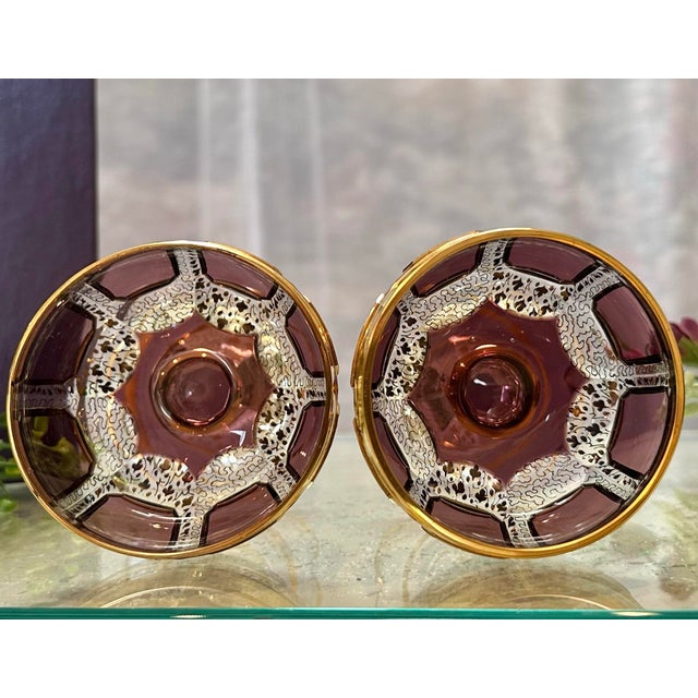 Antique Steiner & Vogel Amethyst and Gold Champagne Coupes Moser Styled - A Pair For Sale - Image 9 of 12