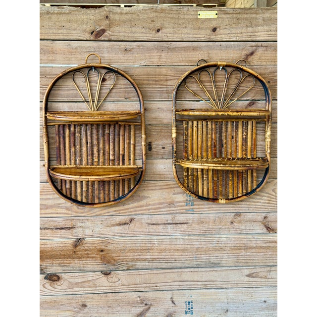Vintage Boho Coastal Burnt Bamboo Two Tiered Sculptural Wall Shelves For Sale - Image 12 of 12