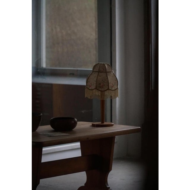 Early 20th Century Art Deco Danish Wooden Table Lamp with Floral Shade, 1920s For Sale - Image 4 of 18