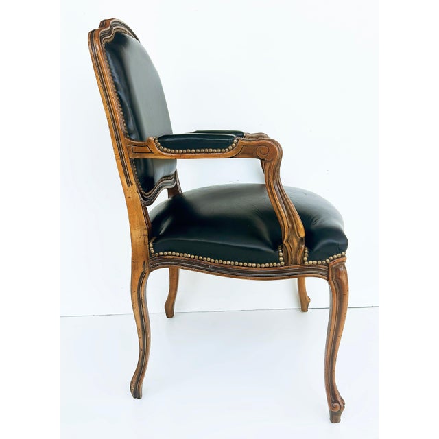 Vintage Italian Chateau d'Ax Leather Armchairs With Brass Nailhead Details, Pair For Sale - Image 4 of 12