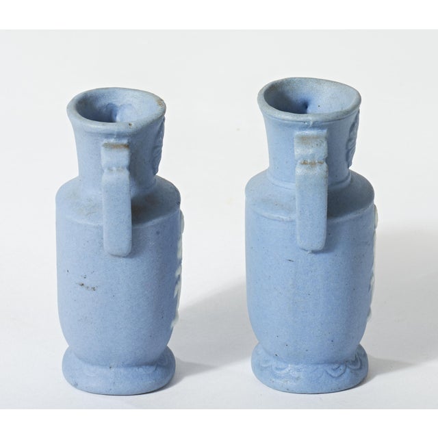Cute Blue and White pots in the Classical Greek style. These are miniature vessels intended as decoration only.