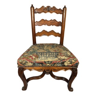 Mid 18th Century French Carved Walnut Side Chair, Régence Taste, Original Needlepoint Seat For Sale