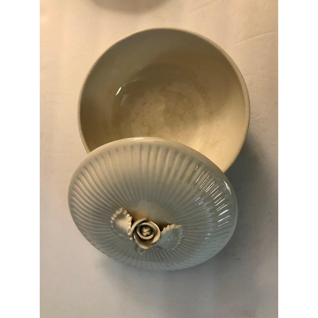 Mid-Century Modern Portugal Blanc De Chine Ribbed Decorative Covered Bowl With Rose For Sale - Image 3 of 11