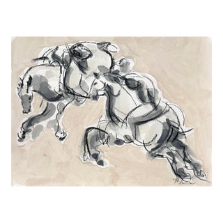 Polo Player No. 5 Drawing, Charcoal on Paper 12 X 9 Inches For Sale