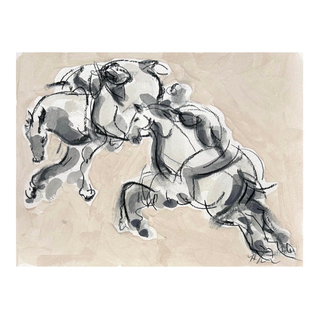 Polo Player No. 5 Drawing, Charcoal on Paper 12 X 9 Inches For Sale