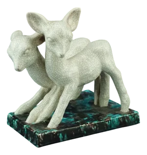 20th Century Ceramic Sculpture of a Pair of Deer from Goldscheider, Austria