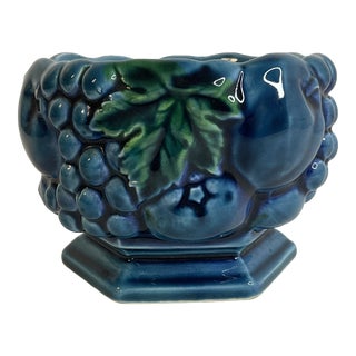 Vintage Majolica Mood Indigo Trompe L’Oeil Fruit Pillar Candle Holder. For Sale