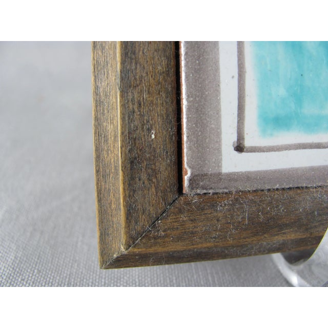 DeSimone 1960s DeSimone Hand Painted Sun Ceramic Tile Wood Frame For Sale - Image 4 of 7