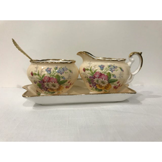 Foley Meadowsweet Creamer, Sugar and Tray Bone China Set With Demi Spoon - 4 Piece Sey For Sale - Image 13 of 13