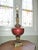 Vintage Hollywood Regency Brass & Red Ribbed Glass Table Lamp For Sale - Image 12 of 12